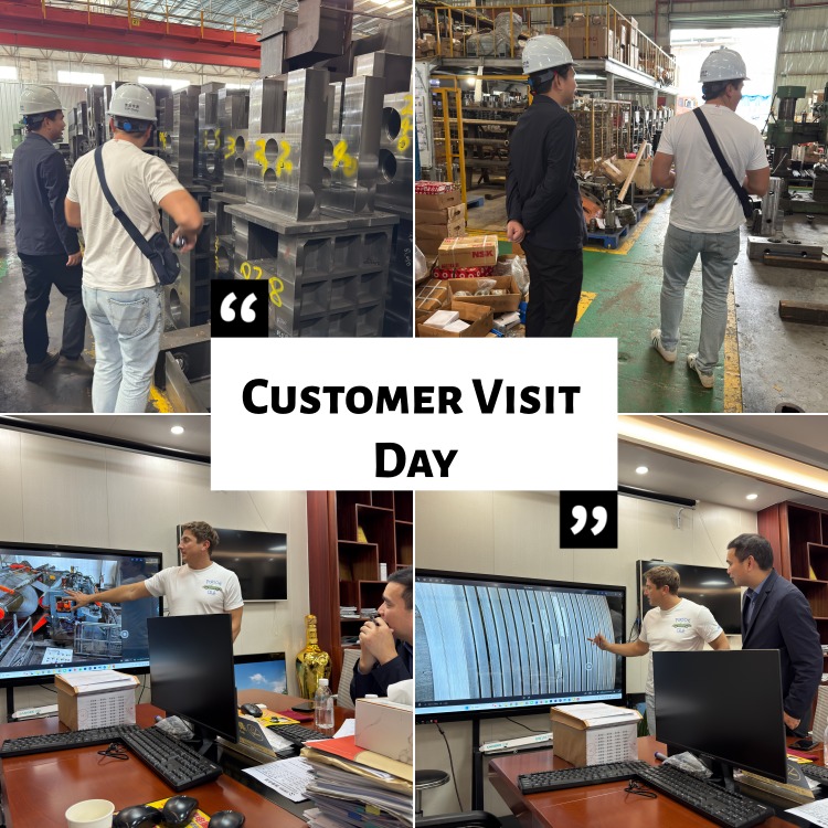 Lenkų klientai metalinių ritinių pjaustymo mašinų gamykloje